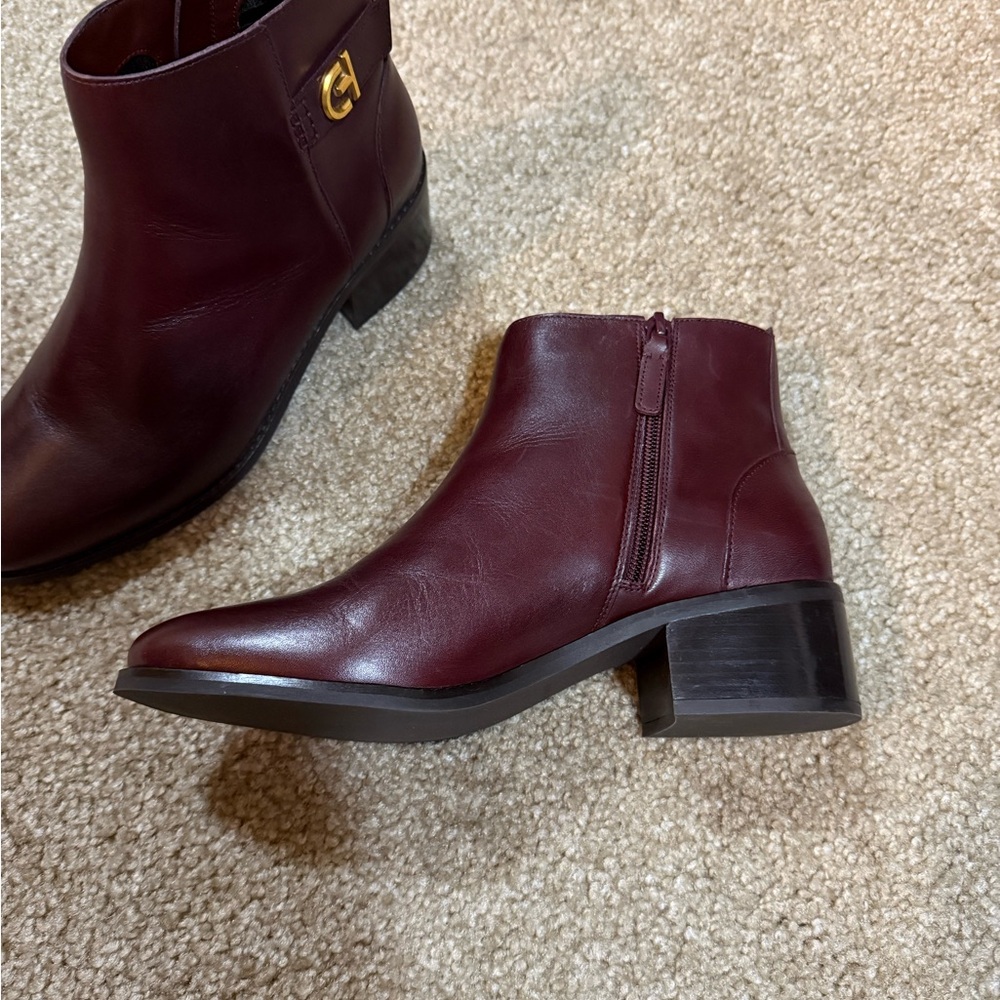 Cole Haan Holis Buckle Burgundy Leather Ankle Booties - Picture 2 of 7